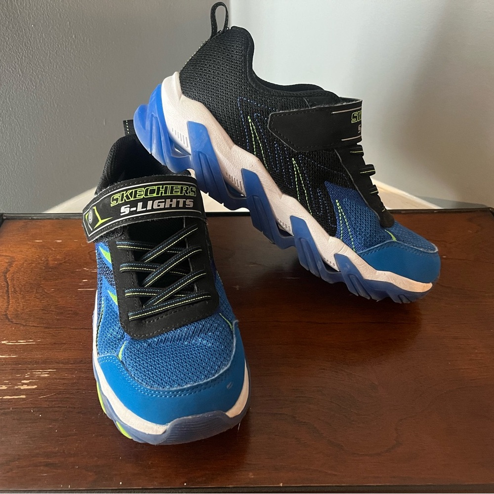 Skechers S-Lights Black and Blue Kids' Sneakers